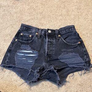 Levi's Black Distressed High-Rise Denim Shorts